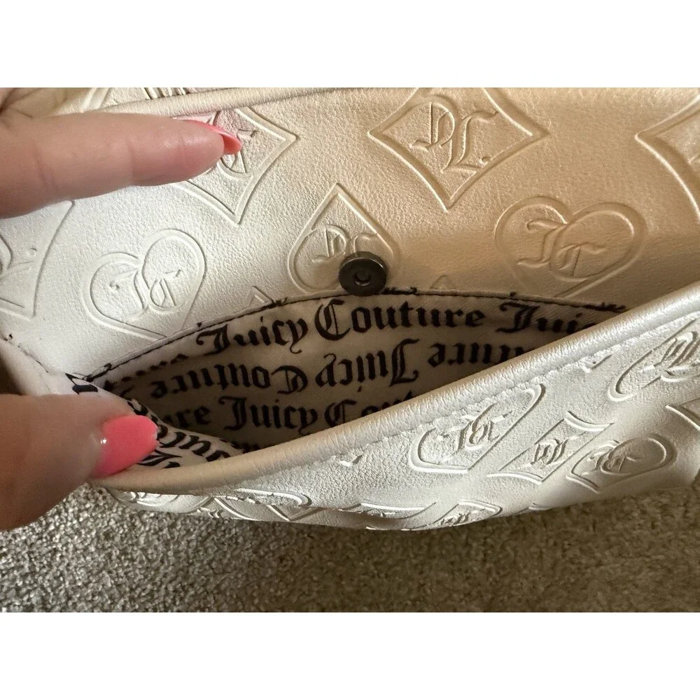 Juicy Couture Cream Embossed JC Monogram Zip Crossbody Bag Adjustable Strap